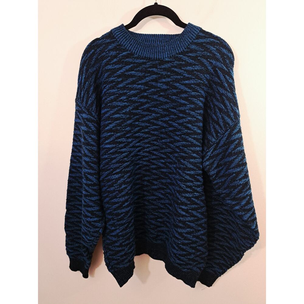 Street Closed Vintage Men's Blue Black Sweater In Size Large 90's 80's Grandpa